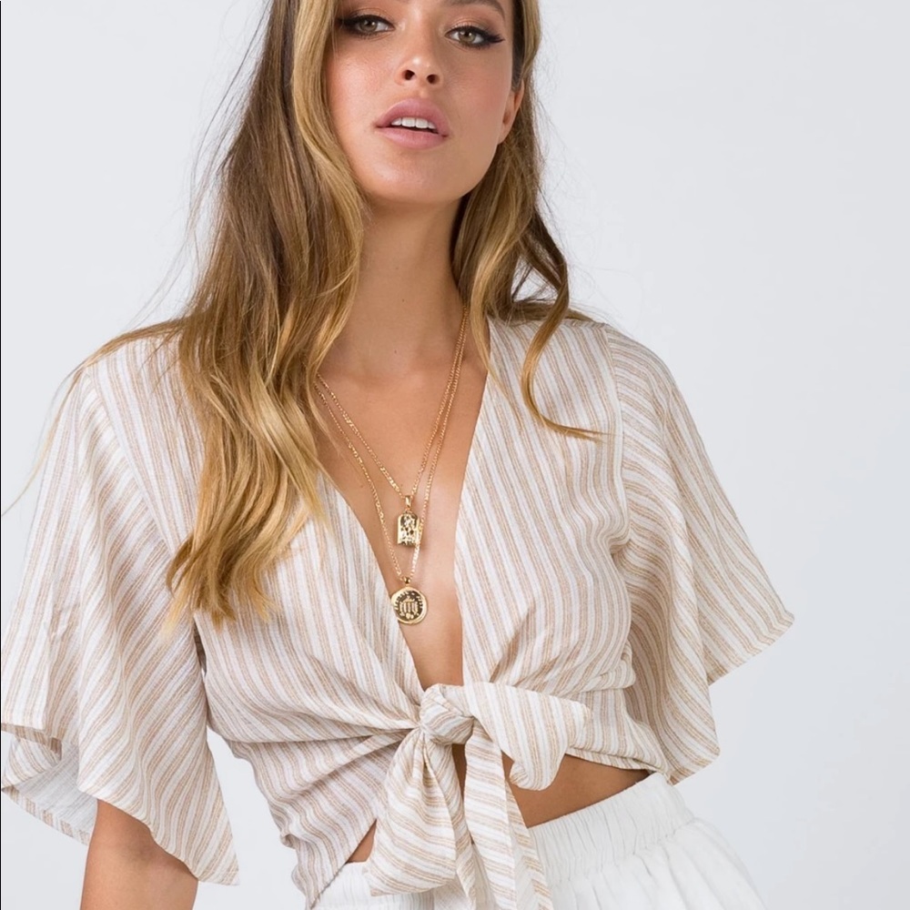 PRINCESS POLLY STRIPED TIE SHIRT